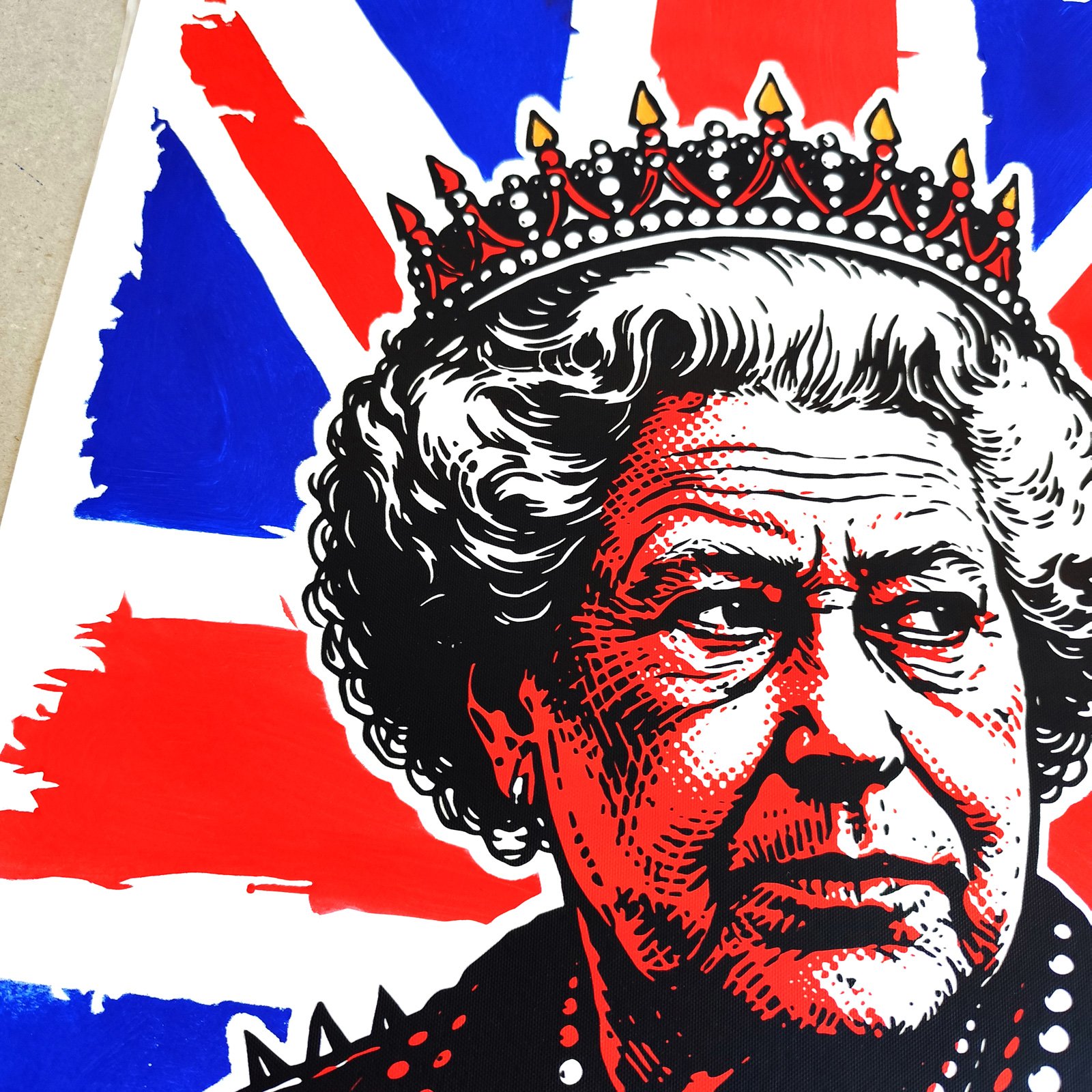 God Save The Queen a2 size mixed media on 300 gsm paper | noaprints